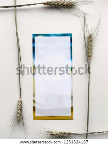 Empty colour card with spikelets of wheat