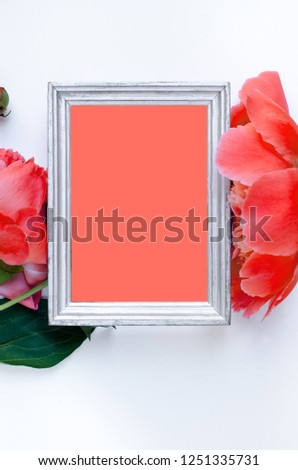 Living Coral Color Trendy Concept of the Year 2019 Peony Flower Woman Mood to do list