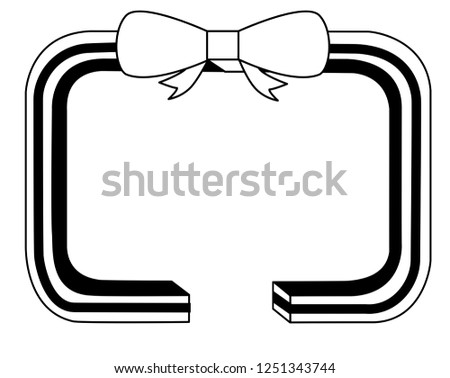 In the picture is a frame of the package with a bow. It is black and white. Inside is a space for the text. 