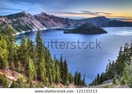 Crater Lake sunrise Royalty-Free Stock Photo #125135513