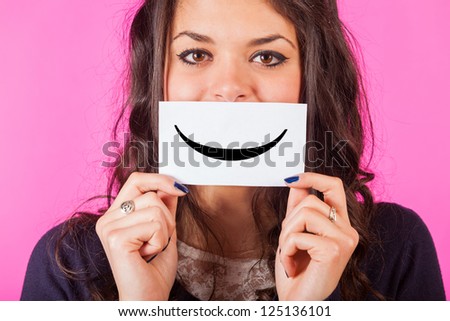 Happy Young Woman with Smiley Emoticon