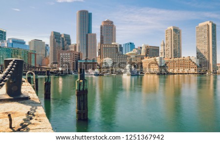 Boston Skyline and Harbor at Dusk