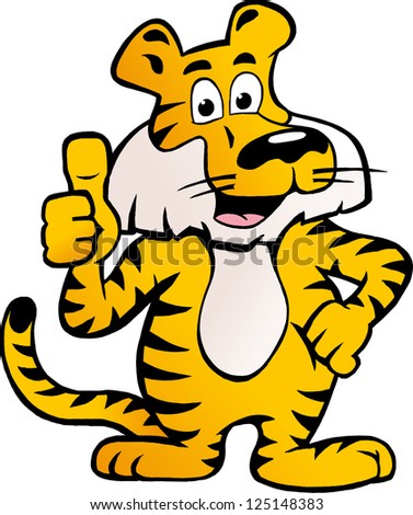 Hand-drawn Vector illustration of an Happy And Proud Siberian Tiger  giving thumb up