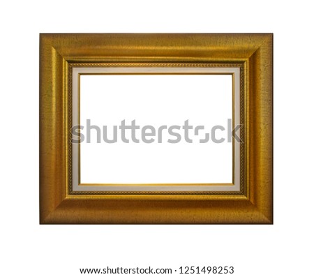 Gold empty picture frame on white background