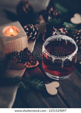 Hot mulled wine and romantic winter scenery. Valentine's Day