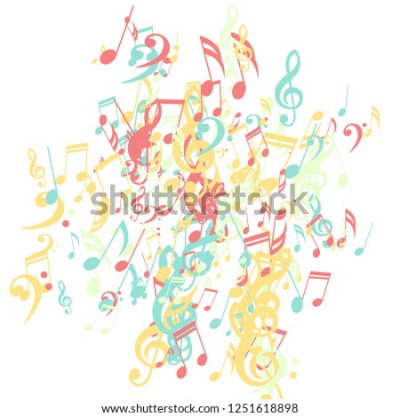 Musical Symbols. Abstract Background with Notes, Bass and Treble Clefs. Vector Element for Musical Poster, Banner, Advertising, Card. Minimalistic Simple Background.