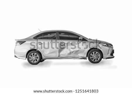 Side cars with dents from the accident. Royalty-Free Stock Photo #1251641803