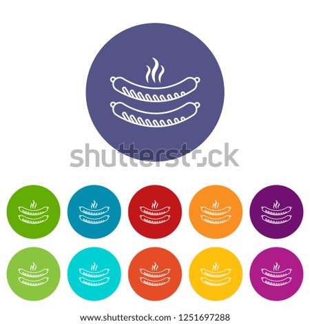 Grilled sausages icons color set for any web design on white background