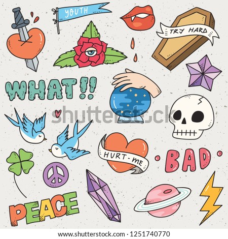 Set of cute sticker, graffiti doodle, fashion patches