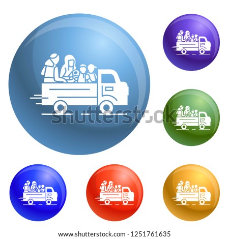 Truck homeless family icons set vector 6 color isolated on white background