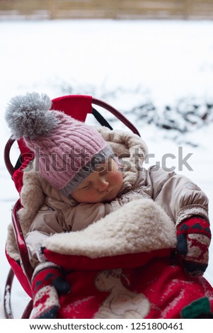 cute girl sleeping in sledges