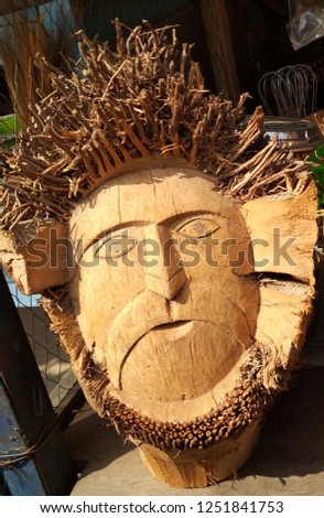 Art human face in wood. beautiful art.
