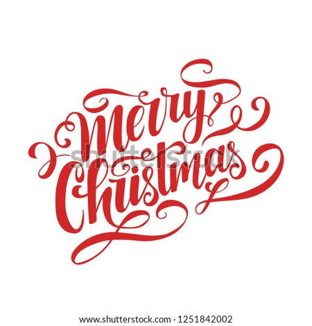 Merry Christmas vector lettering, hand drawn inscription. Christmas handwritten typography template. Red letters isolated on white background. Hand drawn clipart. Xmas design.