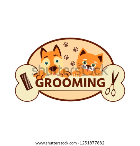 Vector illustration. Cartoon style. Cat and dog icon, grooming pets.