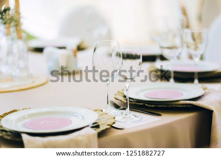 table appointments for wedding.  wedding table decor. glass, plate, knife, fork. luxury decor.