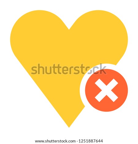 Flat heart icon favorite sign liked button with delete pictogram. Quick and easy recolorable shape isolated from background. Vector illustration a graphic element for web internet design.