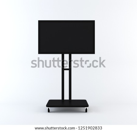 Display with black screen on mobile stand front view with clipping path. 3D rendering
