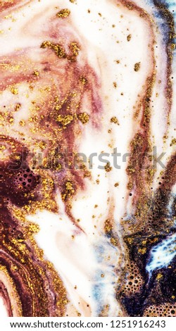Natural pattern, CORAL colors with golden powder, mixed paints. Paper marbling is a method of aqueous surface design, which can produce patterns similar to smooth marble or other kinds of stone. 