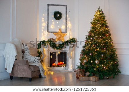 Christmas interior in classic color. Holiday decoration. 
