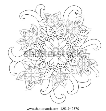 Black and white circle flower ornament, ornamental round lace design. Floral mandala