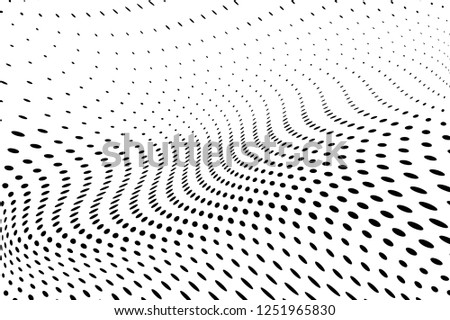 Wavy dotted lines background. Pattern of dots, dotted lines, circles of different scale. Digital panel. Optical art Backdrop. Modern futuristic Abstract background. Vector illustration