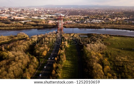 The view of Middlesbrough from Stockton-on-Tees showing the town and the iconic steel Newport Bridge