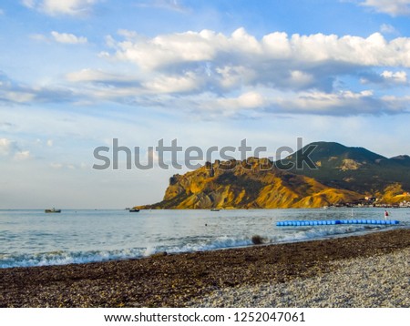 beach in Koktebel with mountain Karadag in Crimea.