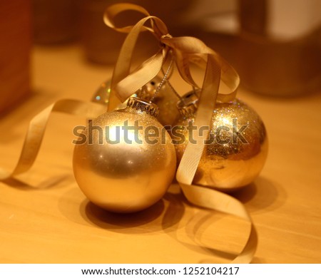 Photo decoration macro bright shiny Christmas balls with ribbons for the holiday