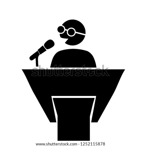 Speaker icon. Orator speaking from tribune illustration.