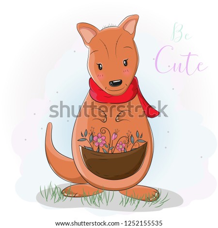 cute cartoon kangaroo with flower