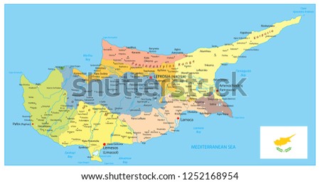 Cyprus Political Map. Detail administrative vector map of Cyprus.