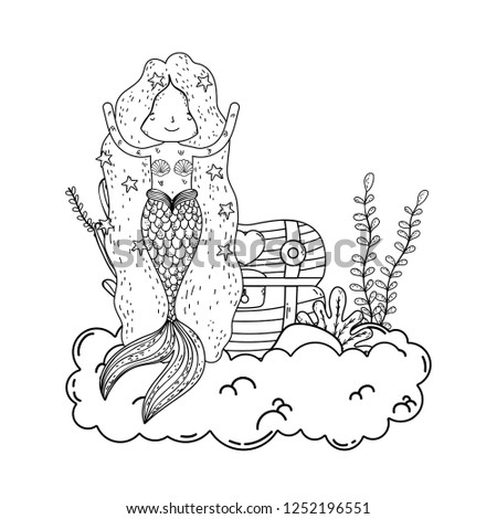 mermaid with treasure chest undersea scene