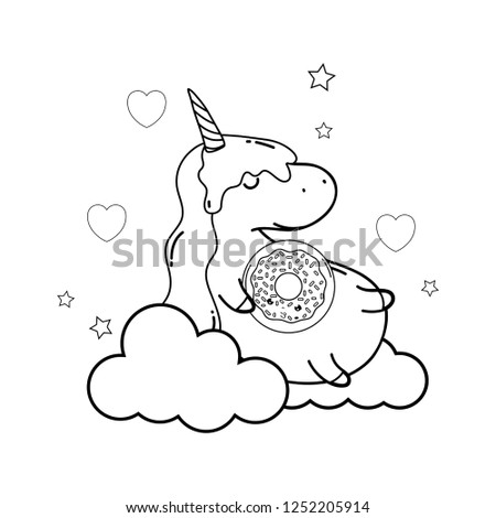 cute unicorn with cloud kawaii character