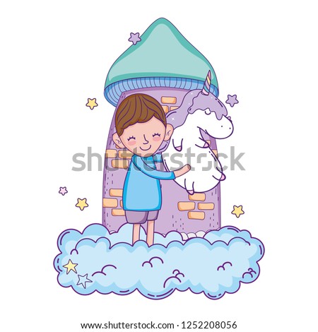 little boy with unicorn kawaii character