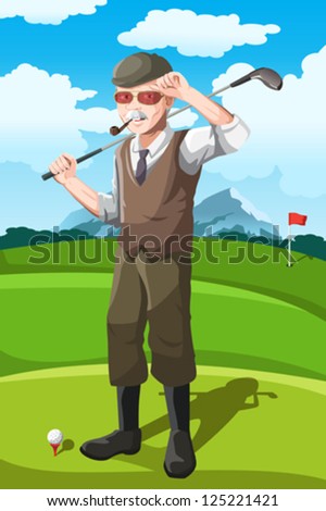 A vector illustration of a senior golfer