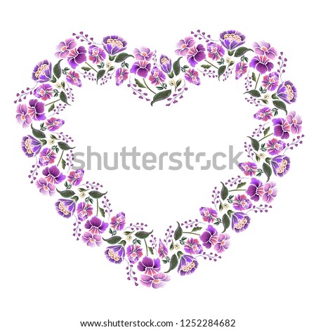 Vector background with pretty flowers in a heart shape