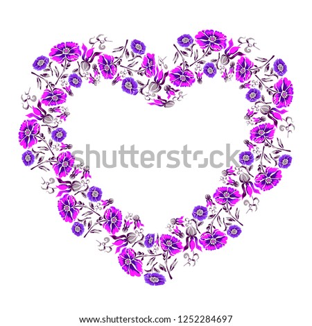 Vector background with pretty flowers in a heart shape