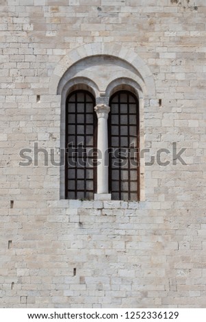 Exterior of the facade of the Cathedral of Saint Nicholas in Bari, in Italy.