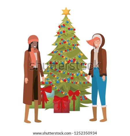 women with christmas tree and gifts avatar