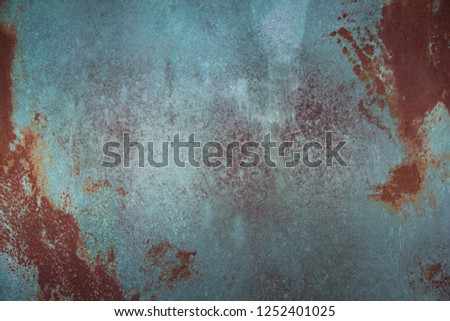 Close-up Oxidized Copper Textured Wall.  Turquoise Background