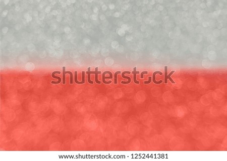 Delicate glitter bokeh Living Coral and white background. Creative and moody color of the picture. Color of the 2019 year.