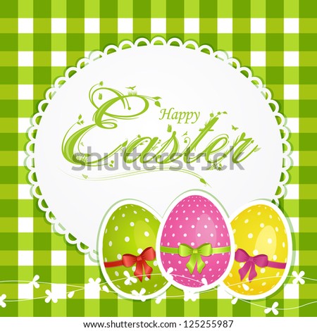 Easter Background with Decorated Eggs and 'Easter' Ornate Script