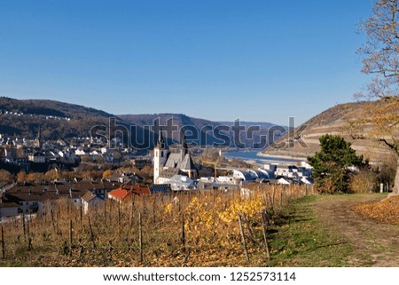 View over the town of Bingen and the River Rhine, Rhineland-Palatinate, Germany 