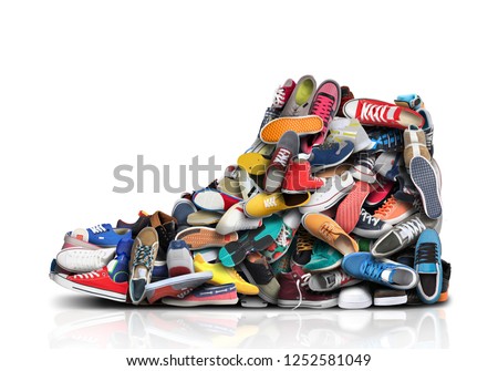 Great sneaker made up of different little sneakers and shoes Royalty-Free Stock Photo #1252581049