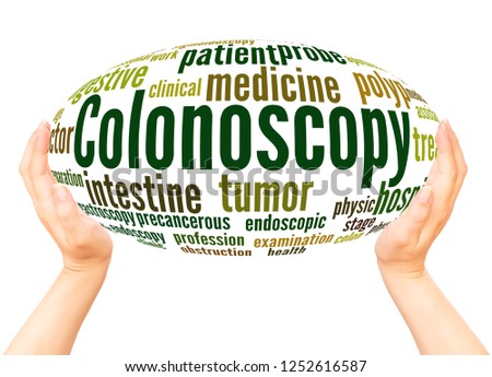 Colonoscopy word cloud hand sphere concept on white background.