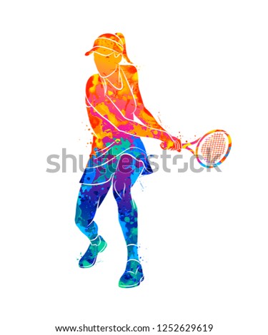 Abstract tennis player with a racket from splash of watercolors. Vector illustration of paints Royalty-Free Stock Photo #1252629619