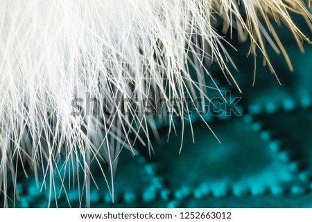 Natural fur close up, lying on the quilted fabric diagonally. The background is blurred