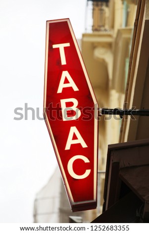 Illuminated French Red And White Sign Tabac. In France "Tabac" Means Tobacco