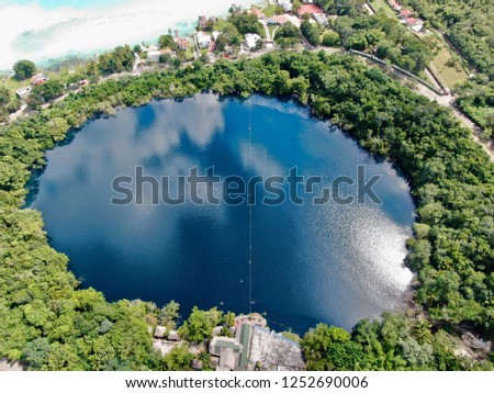 Aerial view with drone from the Cenote Azul in Bacalar