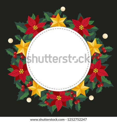 Vector shape of text box label and frame, Christmas flowers ivy style with branch and leaves.